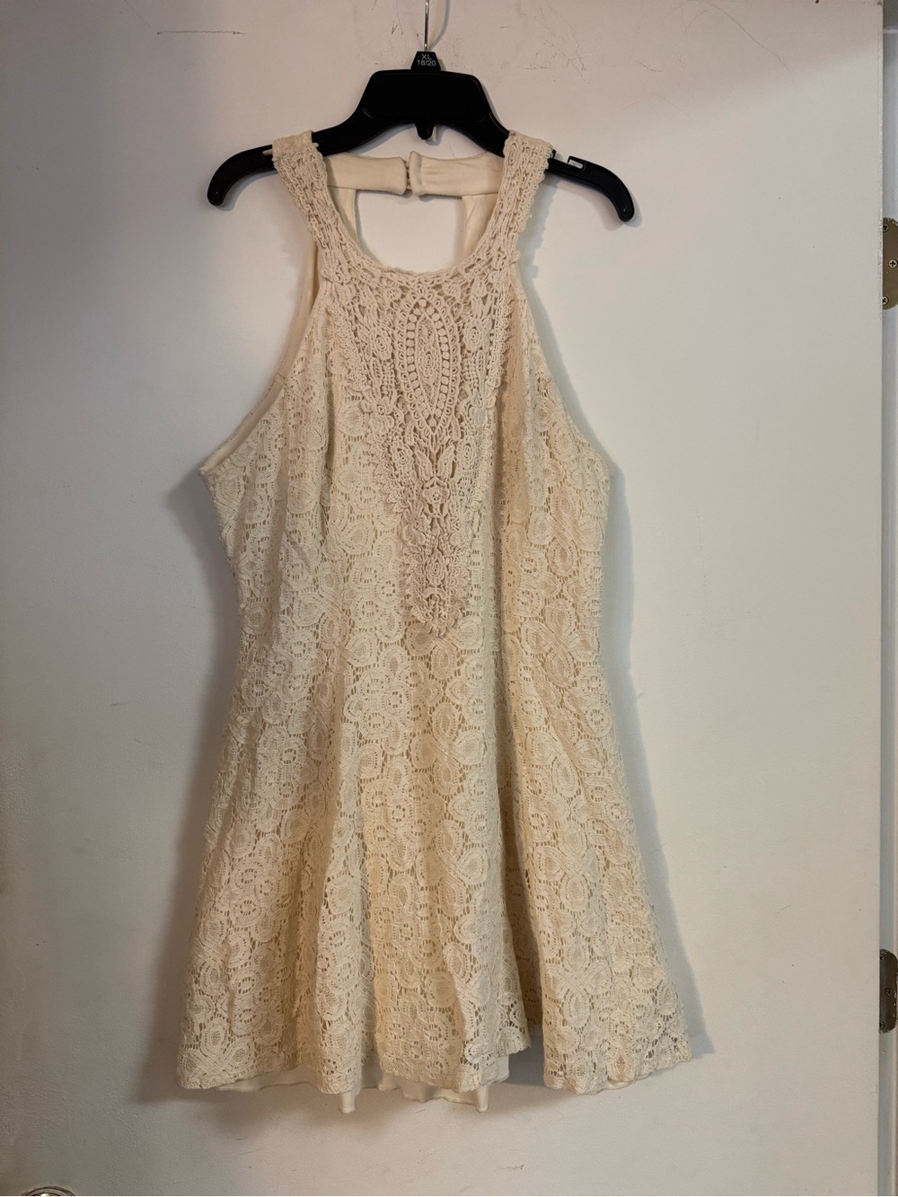 City Triangles Cream Crochet Halter Mini Dress